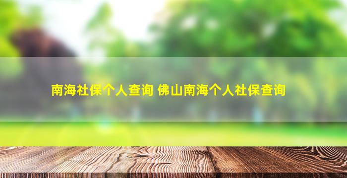 南海社保个人查询 佛山南海个人社保查询